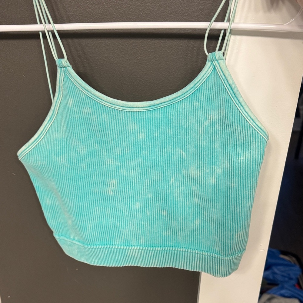 American Eagle Outfitters Aqua Ribbed Crop Top